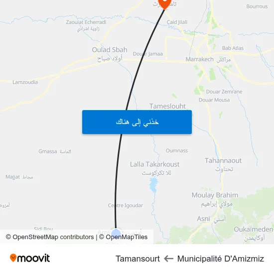 Municipalité D'Amizmiz to Tamansourt map