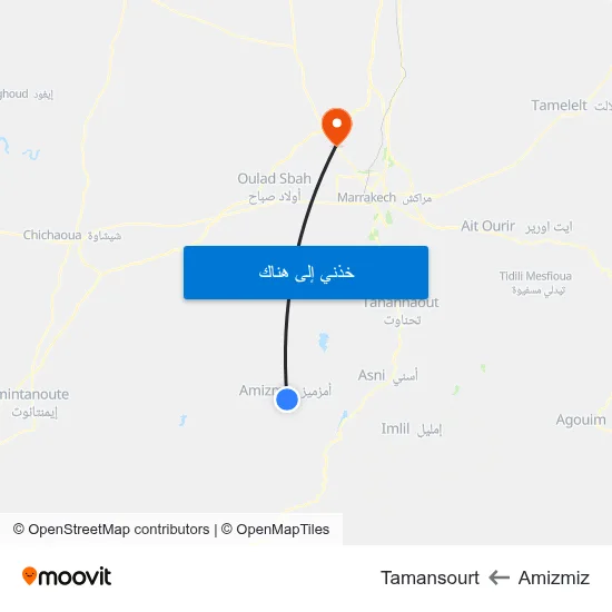Amizmiz to Tamansourt map