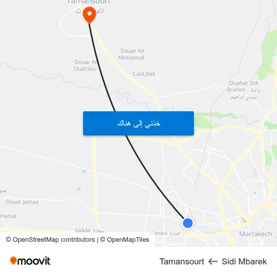 Sidi Mbarek to Tamansourt map