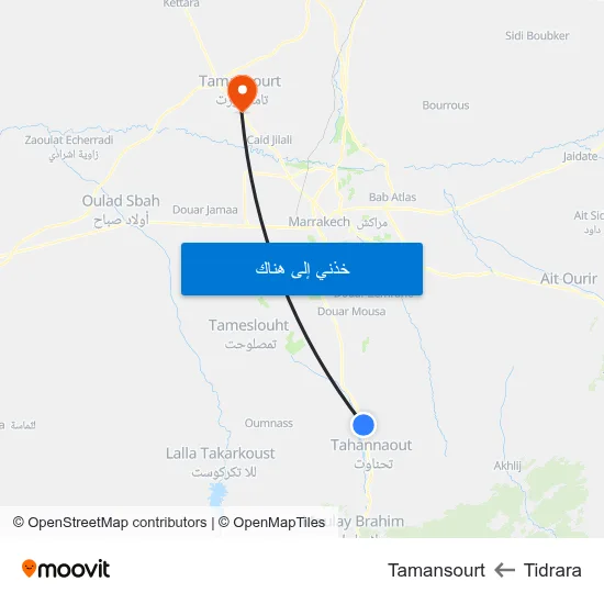 Tidrara to Tamansourt map