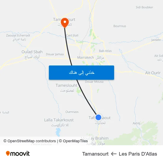 Les Paris D'Atlas to Tamansourt map