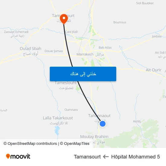 Hôpital Mohammed 5 to Tamansourt map