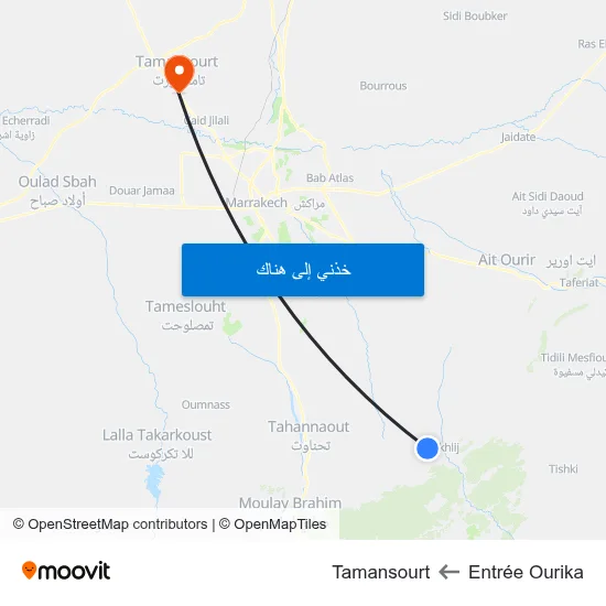 Entrée Ourika to Tamansourt map