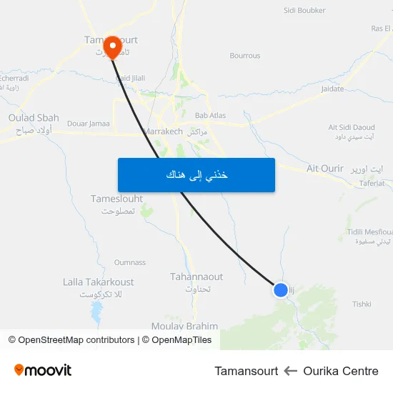Ourika Centre to Tamansourt map
