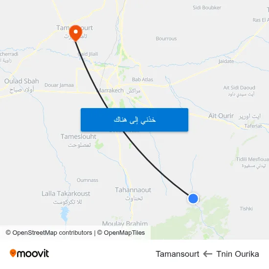 Tnin Ourika to Tamansourt map