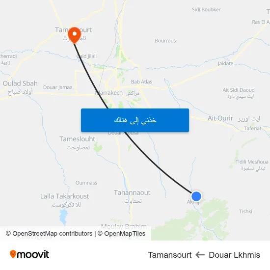 Douar Lkhmis to Tamansourt map