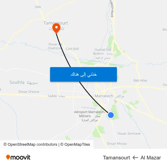 Al Mazar to Tamansourt map