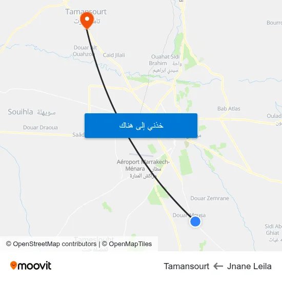 Jnane Leila to Tamansourt map
