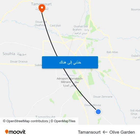 Olive Garden to Tamansourt map