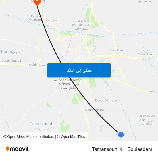 Boulaadam to Tamansourt map