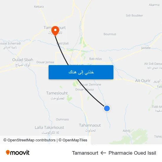Pharmacie Oued Issil to Tamansourt map