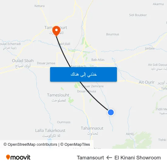El Kinani Showroom to Tamansourt map