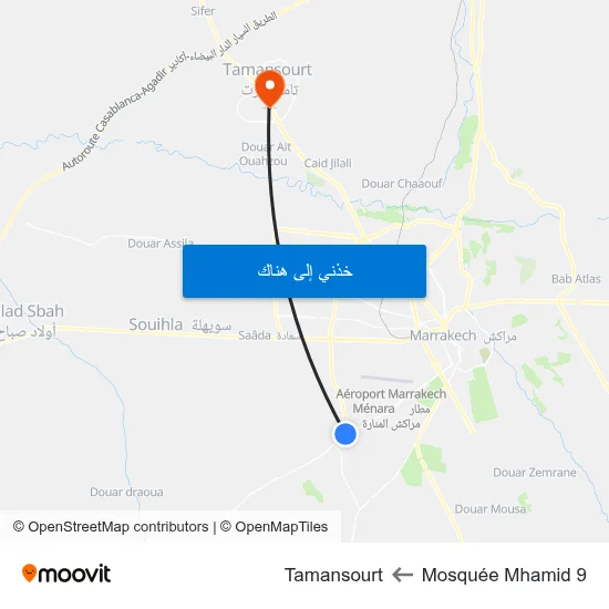 Mosquée Mhamid 9 to Tamansourt map