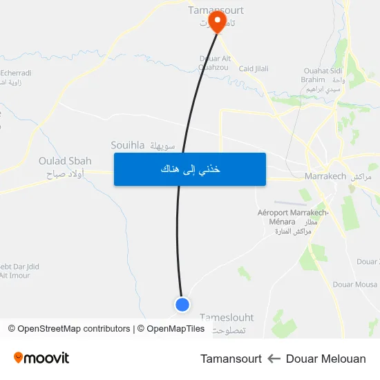 Douar Melouan to Tamansourt map