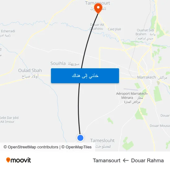 Douar Rahma to Tamansourt map