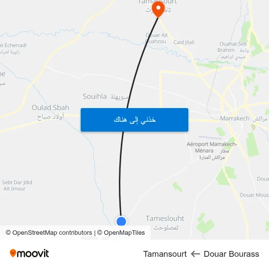 Douar Bourass to Tamansourt map