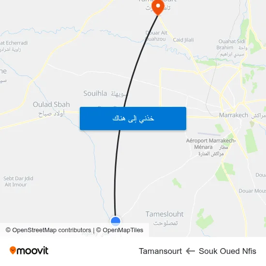 Souk Oued Nfis to Tamansourt map