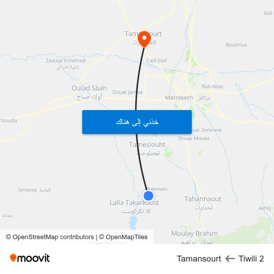 Tiwili 2 to Tamansourt map
