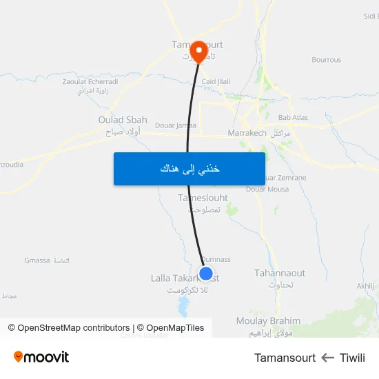 Tiwili to Tamansourt map