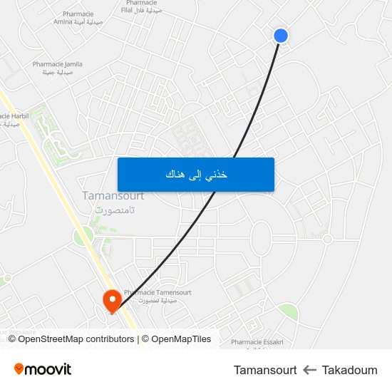 Takadoum to Tamansourt map