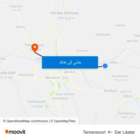 Dar Lâatar to Tamansourt map