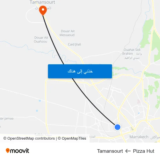 Pizza Hut to Tamansourt map