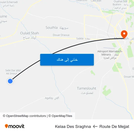 Route De Mejjat to Kelaa Des Sraghna map