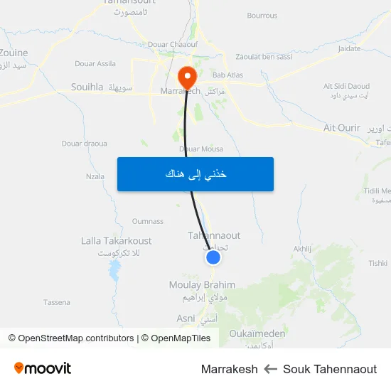 Souk Tahennaout to Marrakesh map