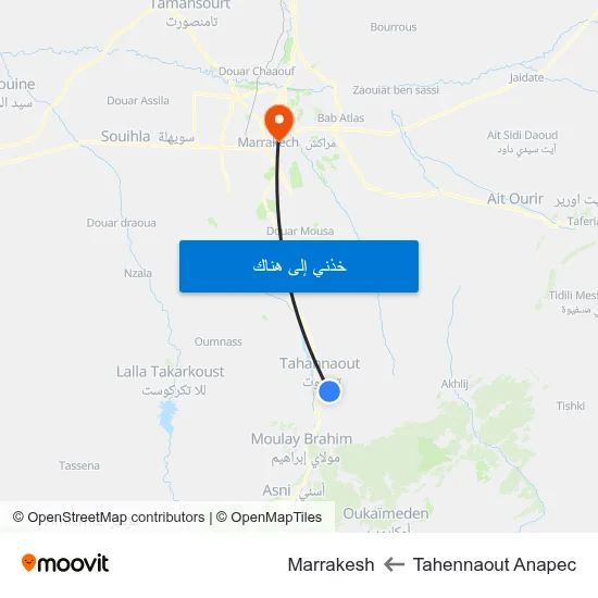 Tahennaout Anapec to Marrakesh map