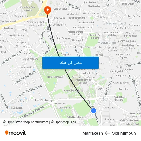 Sidi Mimoun to Marrakesh map