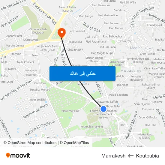 Koutoubia to Marrakesh map