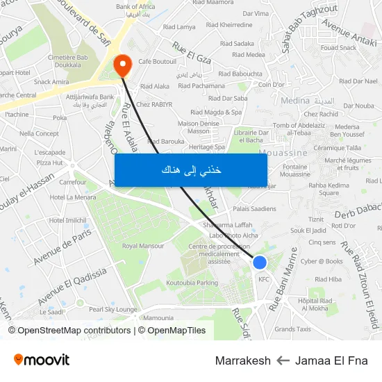 Jamaa El Fna to Marrakesh map