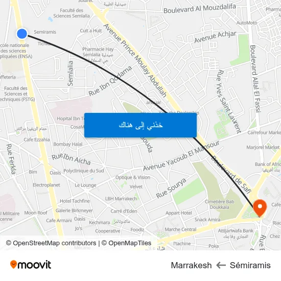 Sémiramis to Marrakesh map
