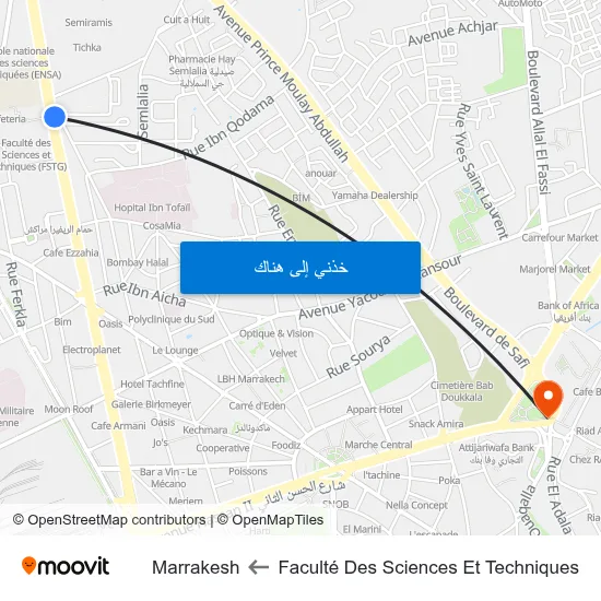 Faculté Des Sciences Et Techniques to Marrakesh map