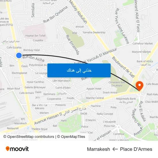 Place D'Armes to Marrakesh map