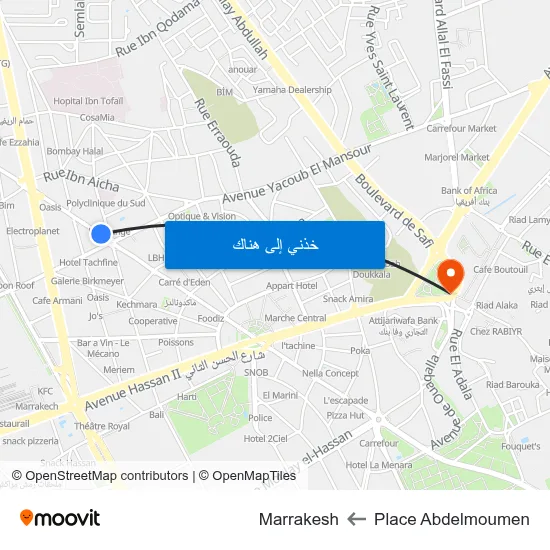 Place Abdelmoumen to Marrakesh map