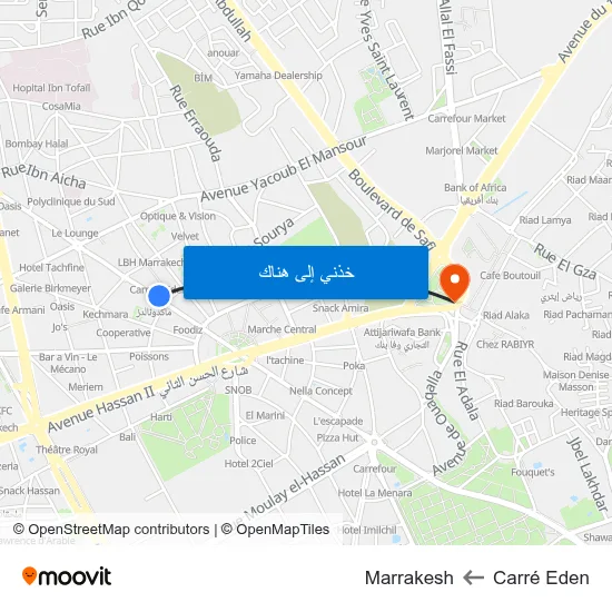 Carré Eden to Marrakesh map