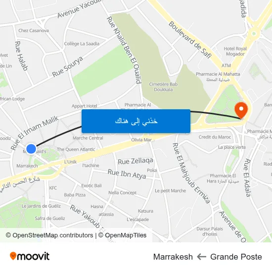 Grande Poste to Marrakesh map