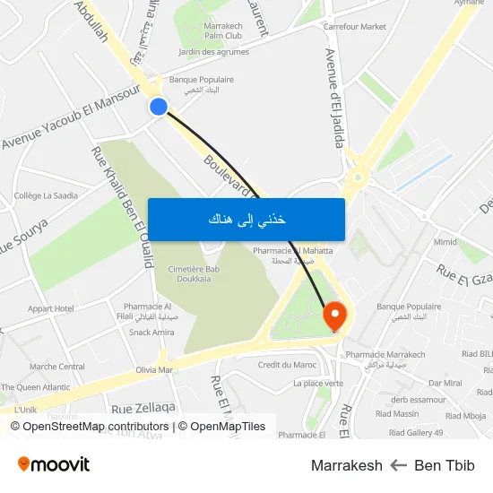 Ben Tbib to Marrakesh map