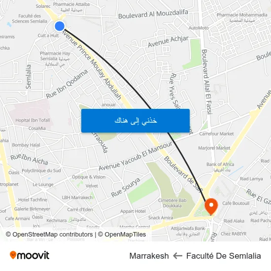 Faculté De Semlalia to Marrakesh map