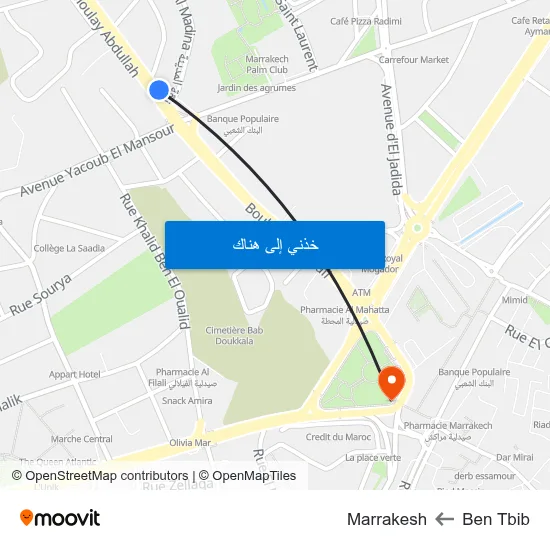 Ben Tbib to Marrakesh map