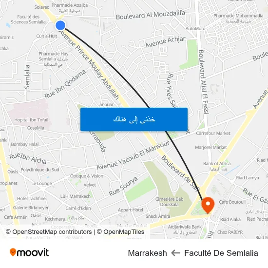Faculté De Semlalia to Marrakesh map