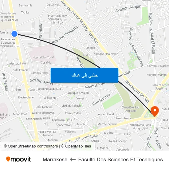 Faculté Des Sciences Et Techniques to Marrakesh map