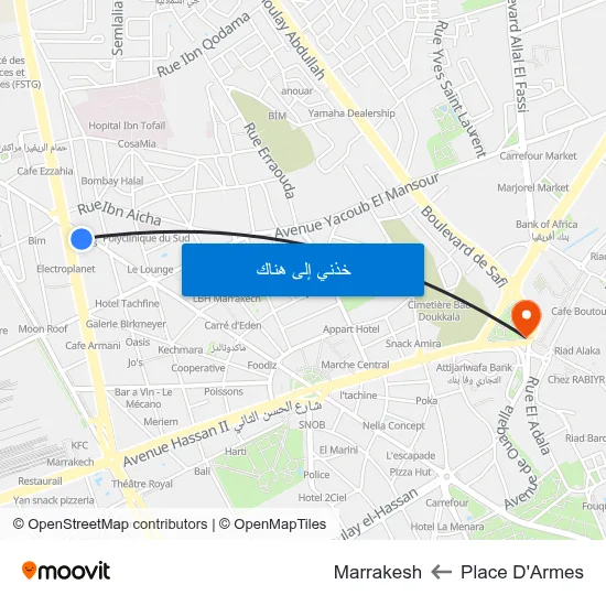 Place D'Armes to Marrakesh map
