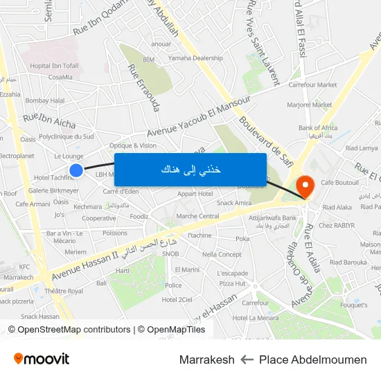 Place Abdelmoumen to Marrakesh map