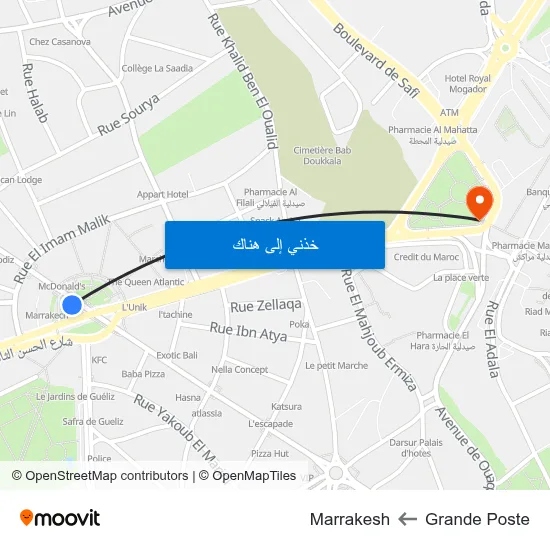 Grande Poste to Marrakesh map