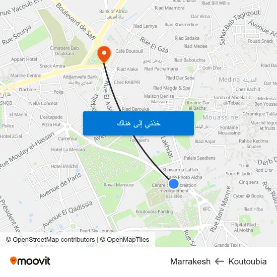 Koutoubia to Marrakesh map