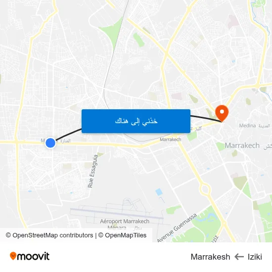 Iziki to Marrakesh map