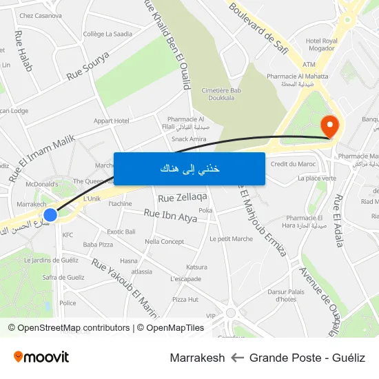 Grande Poste - Guéliz to Marrakesh map