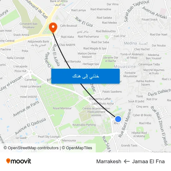 Jamaa El Fna to Marrakesh map